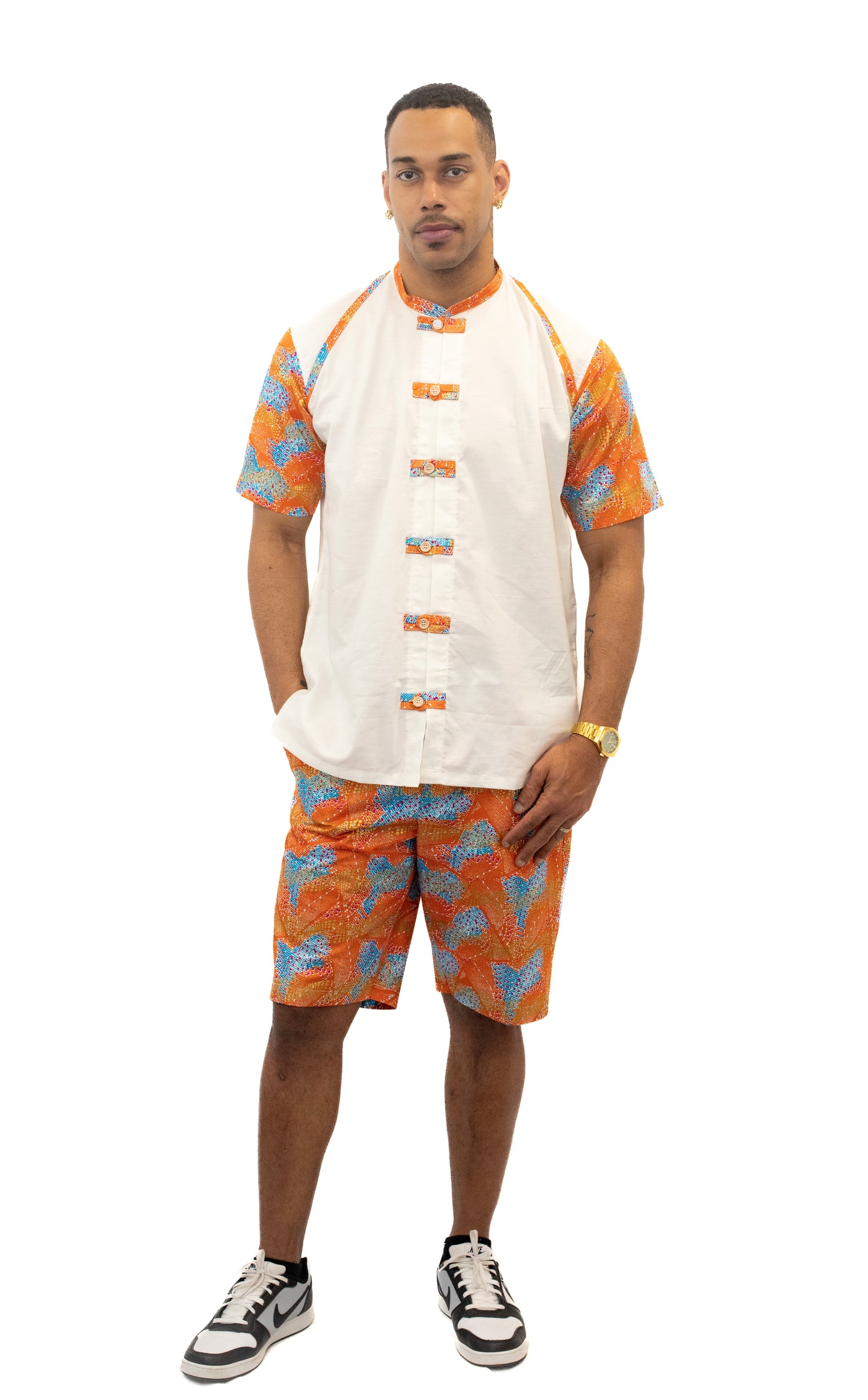 Ensemble chemise "hollande" manches courtes et bermuda en pagne africain
