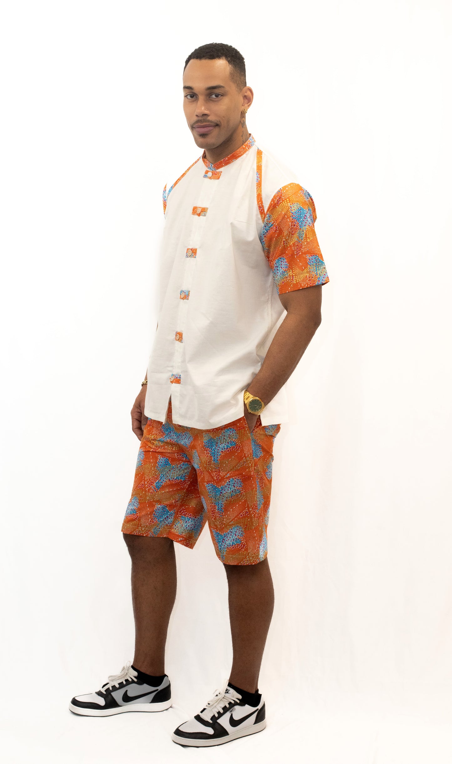 Ensemble chemise "hollande" manches courtes et bermuda en pagne africain