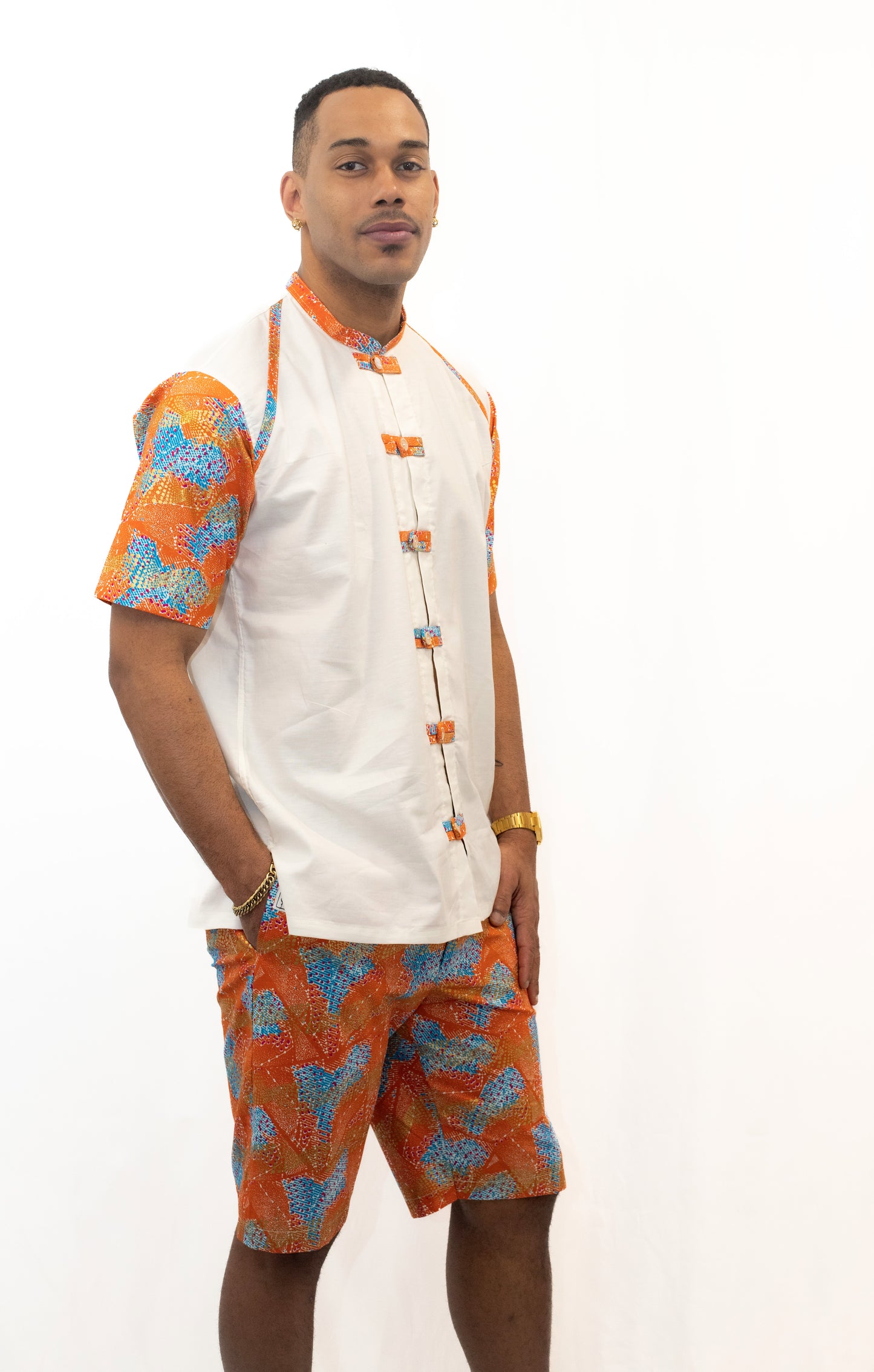 Ensemble chemise "hollande" manches courtes et bermuda en pagne africain