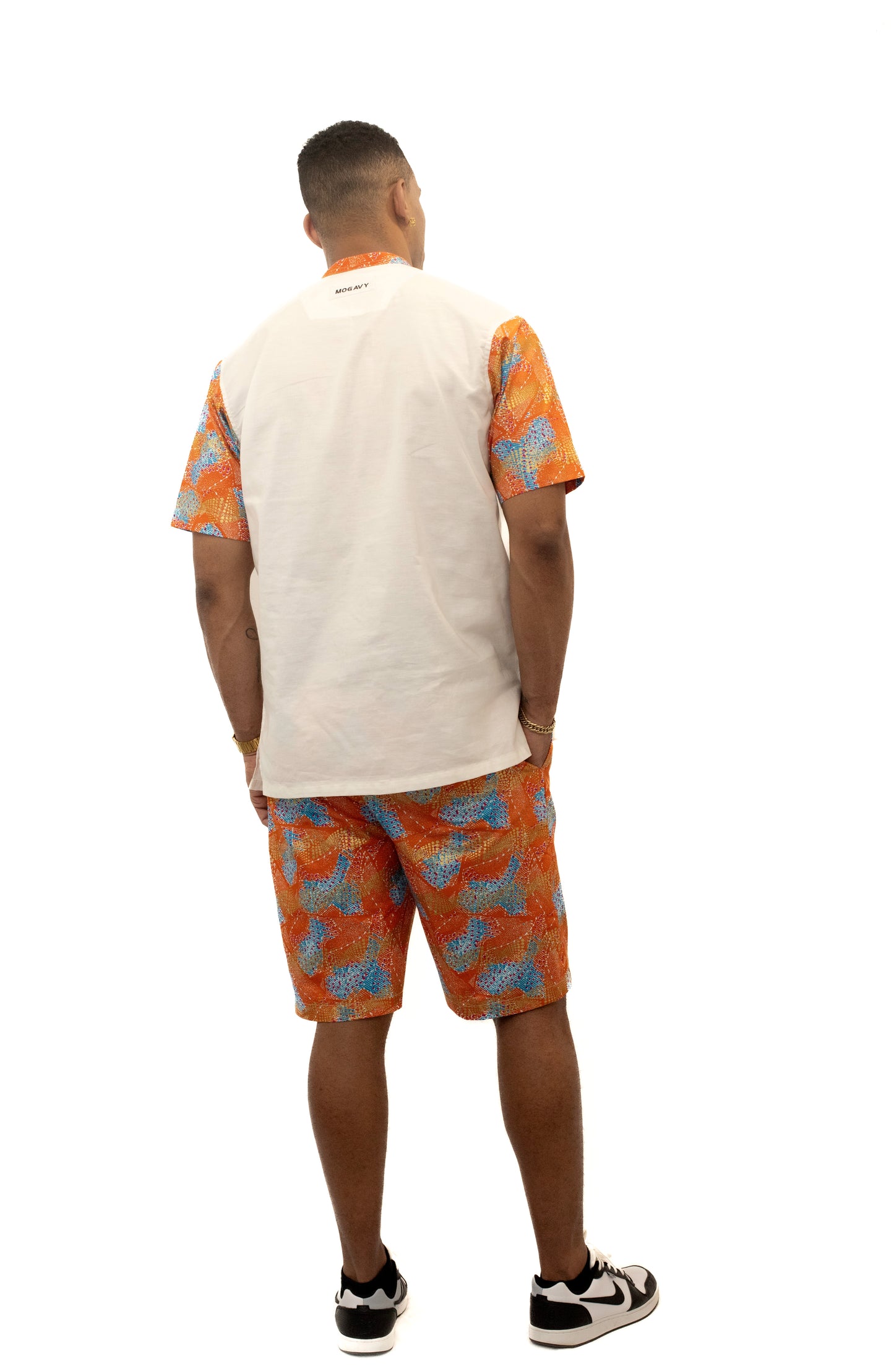 Ensemble chemise "hollande" manches courtes et bermuda en pagne africain