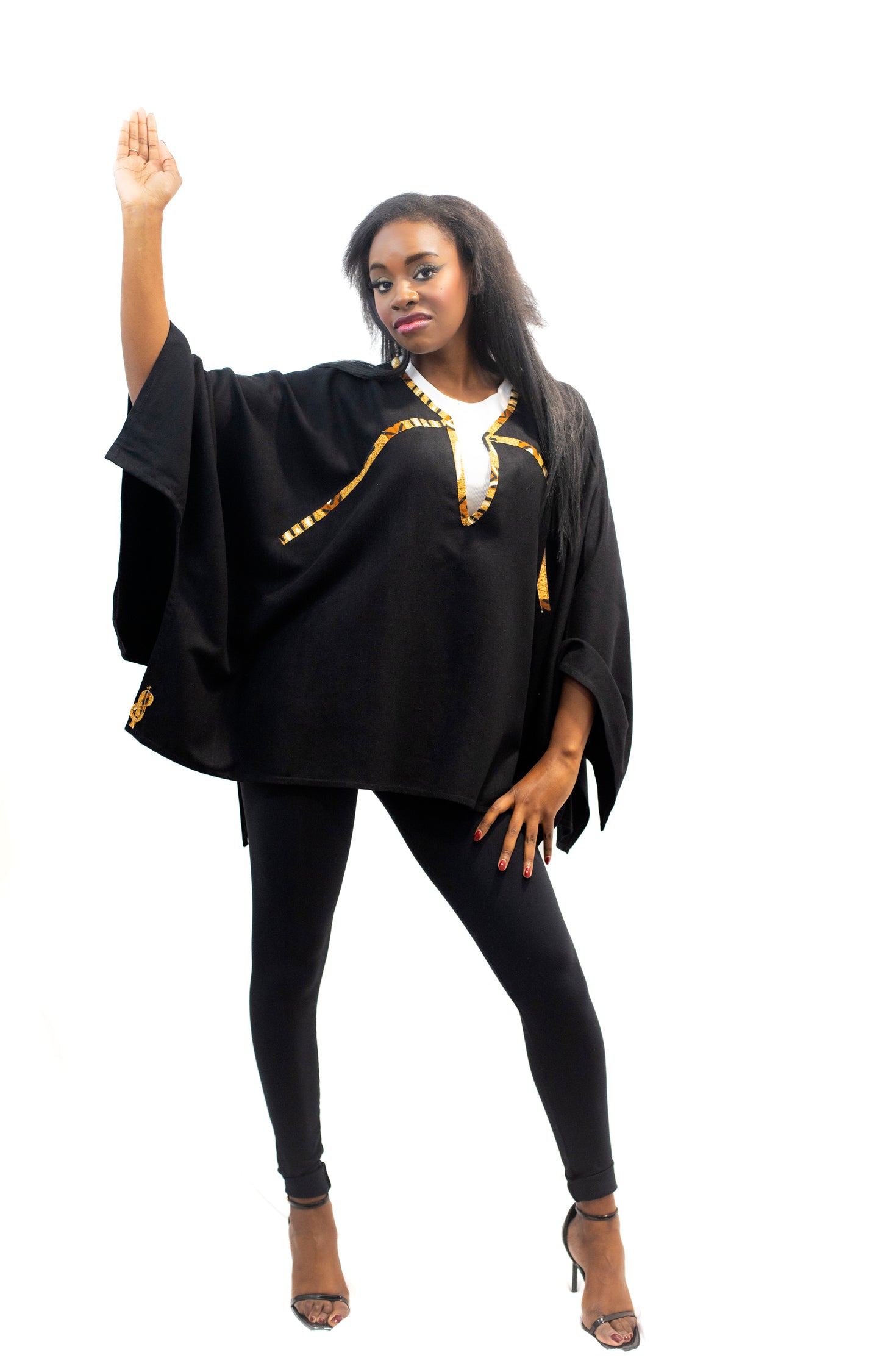 Ensemble 2 en 1 Longue robe sans manches en Crêpe et poncho en Cachemire