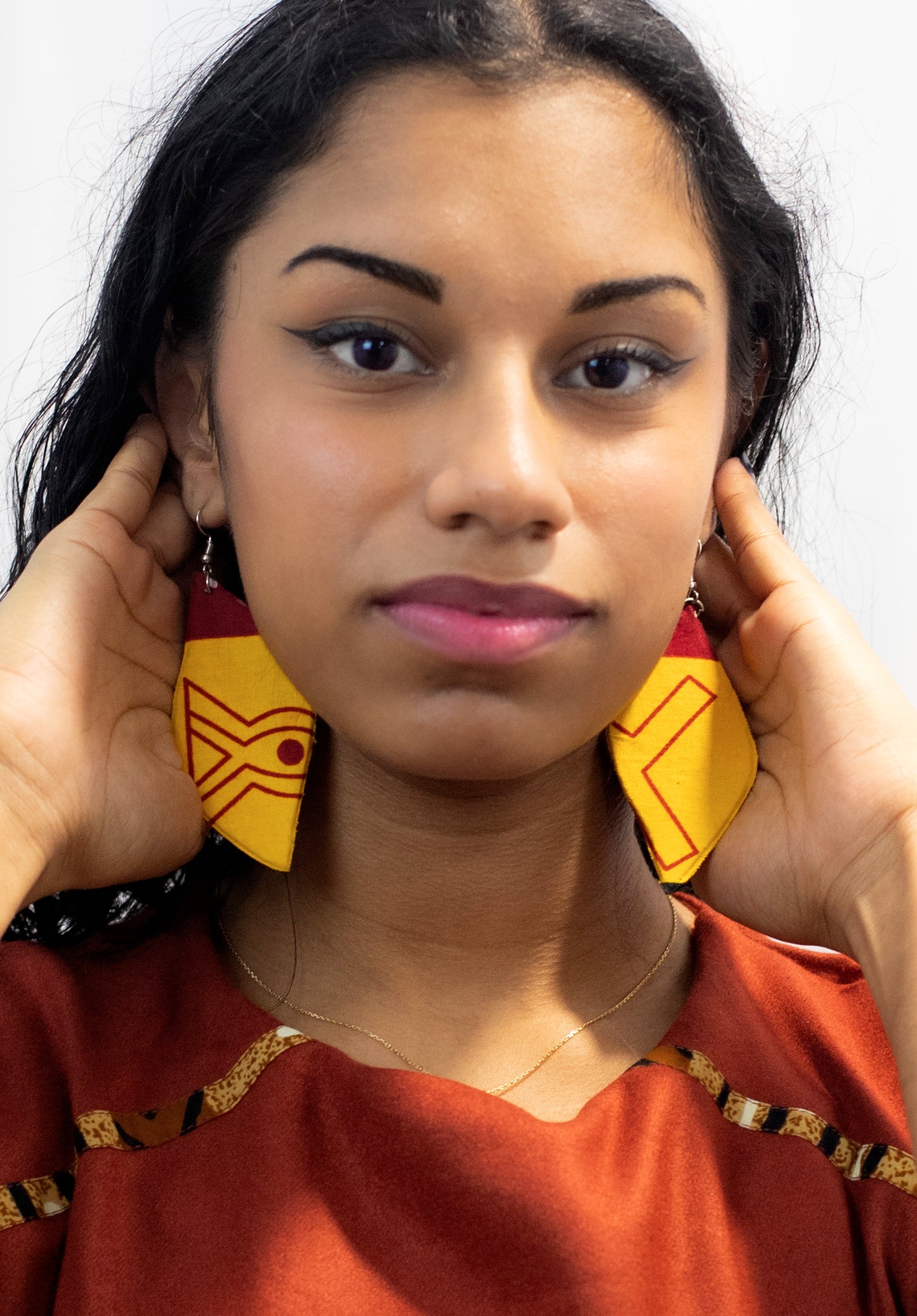 Boucles d'oreilles en pagne africain- Jaune/rouge