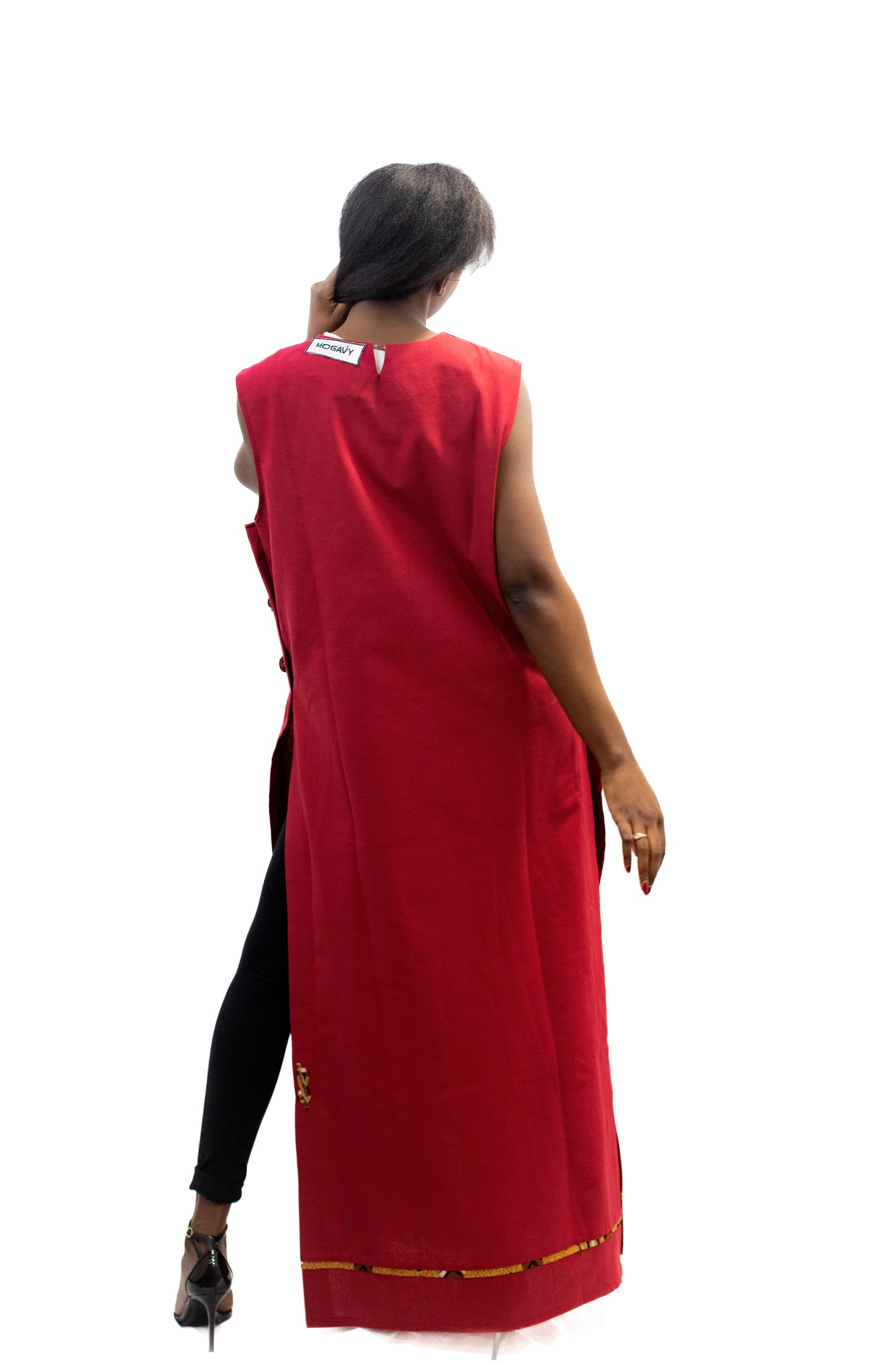 Robe longue Rouge en lin sans manches – Collection IVOIRE