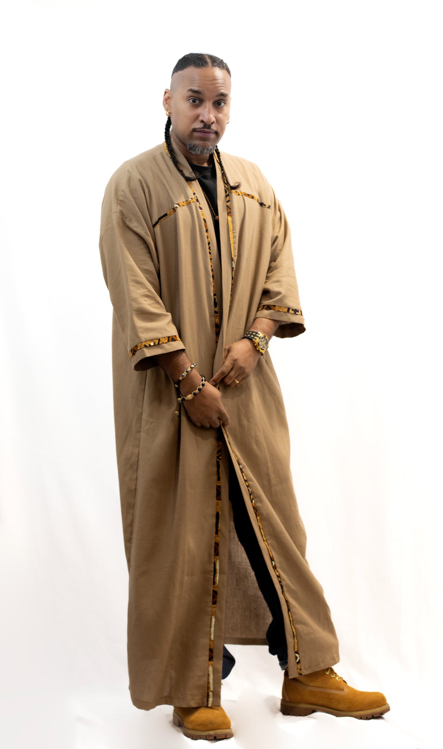 Kimono en lin et pagne africain