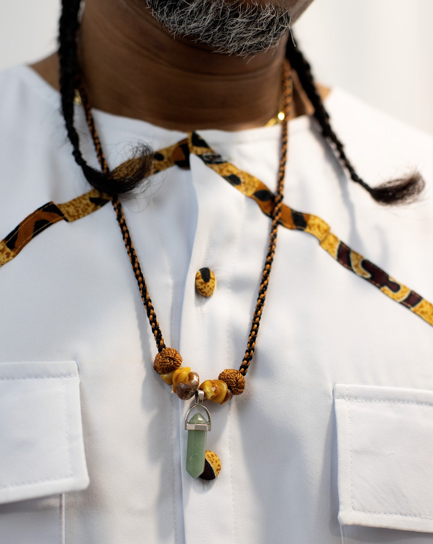 Collier en soie tissée, cristal de quartz vert