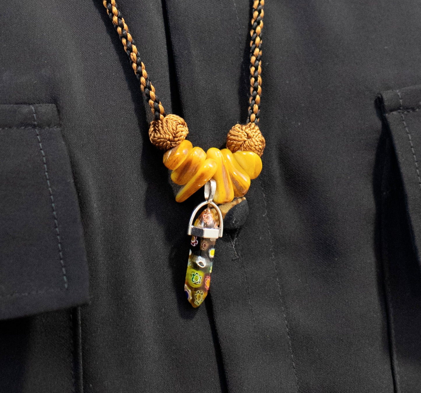 Collier en soie tissée cristal de Quartz Multicolore