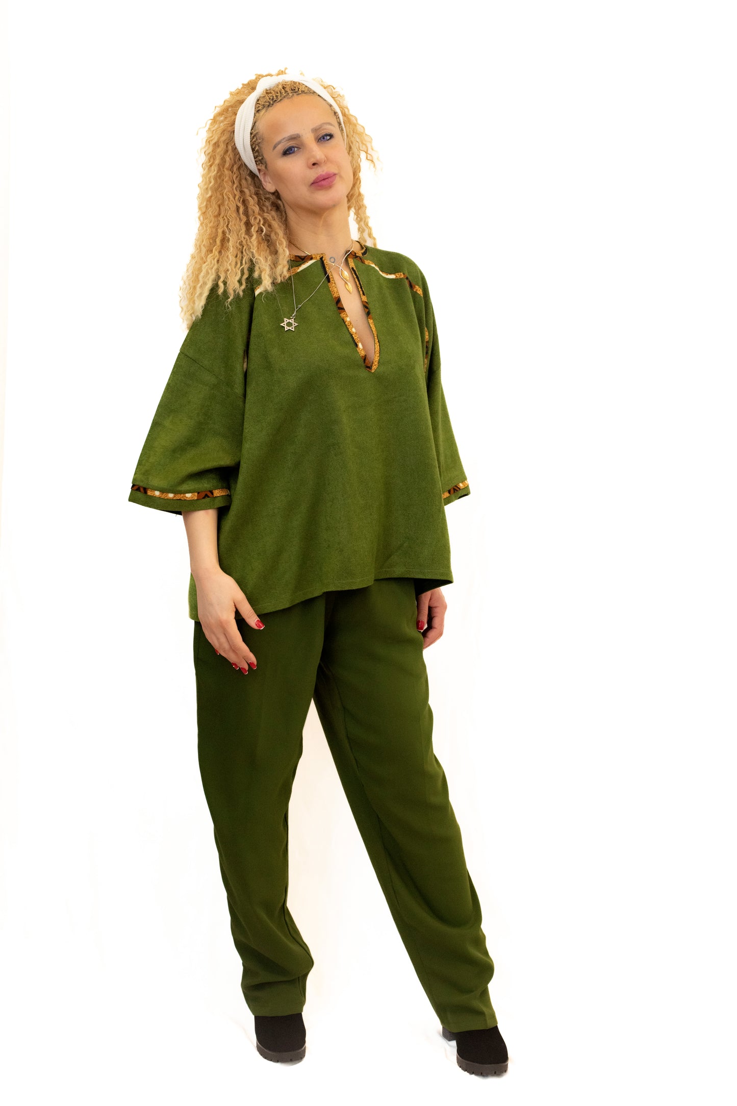 Ensemble Haut et Pantalon – Mariage de Cachemire & Crêpe, confection artisanale.