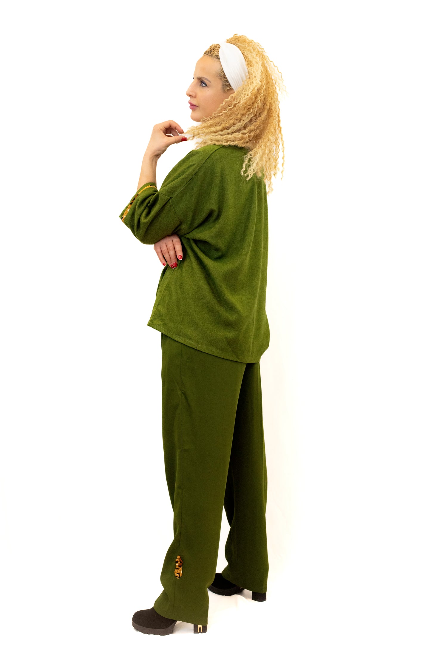 Ensemble Haut et Pantalon – Mariage de Cachemire & Crêpe, confection artisanale.