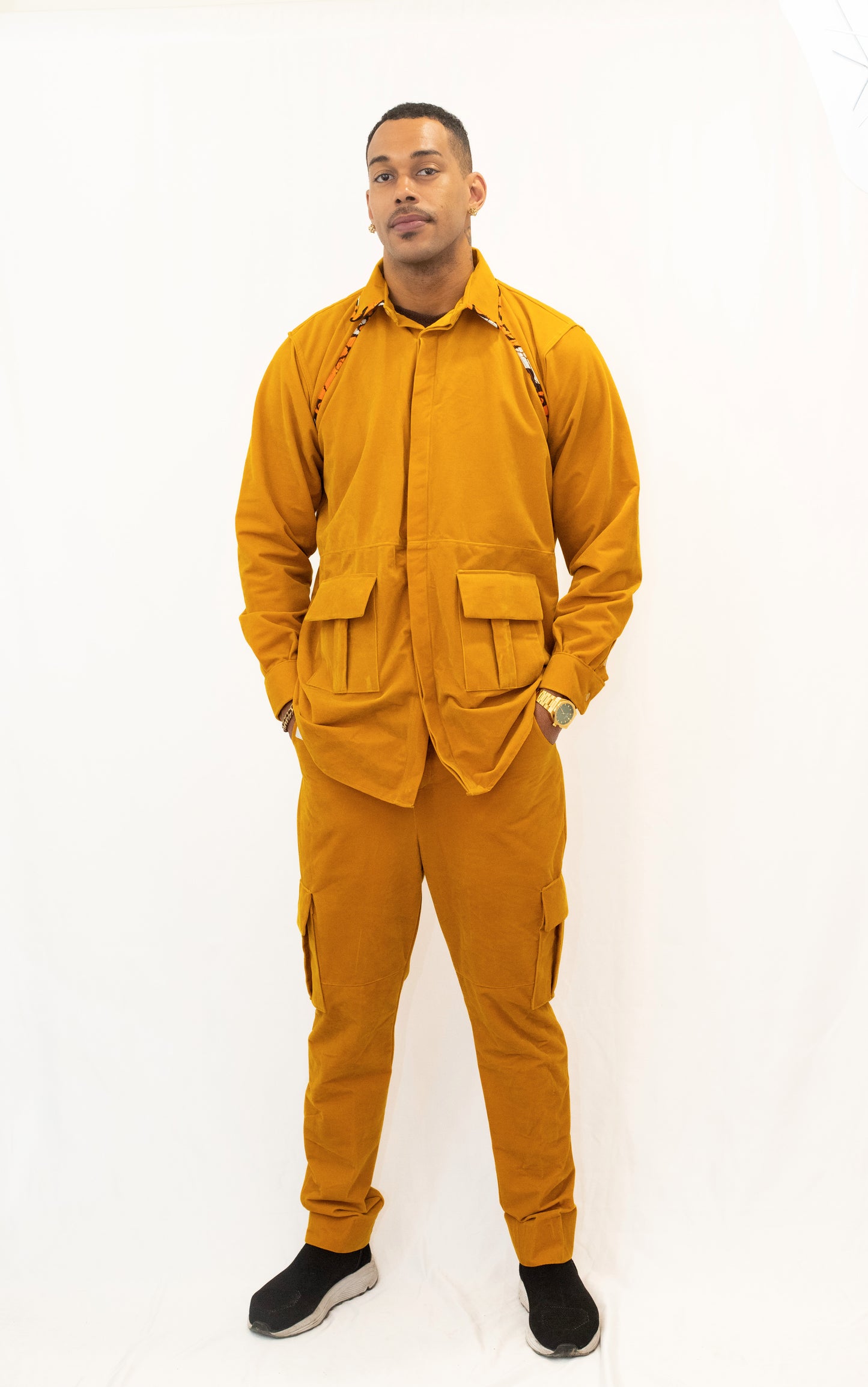 Ensemble Veste et Pantalon Cargo Jaune - Daim et Pagne Africain