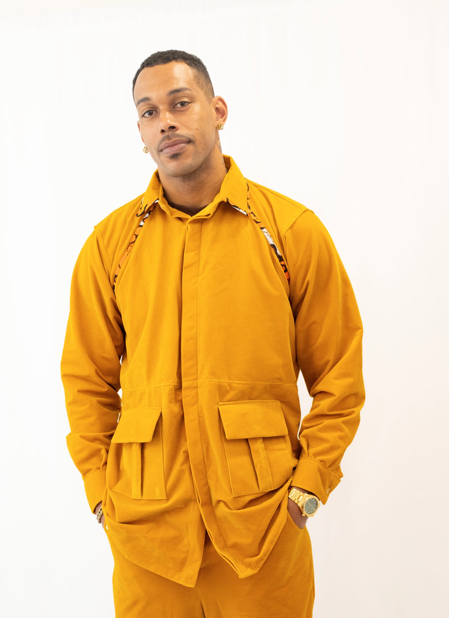 Ensemble Veste et Pantalon Cargo Jaune - Daim et Pagne Africain
