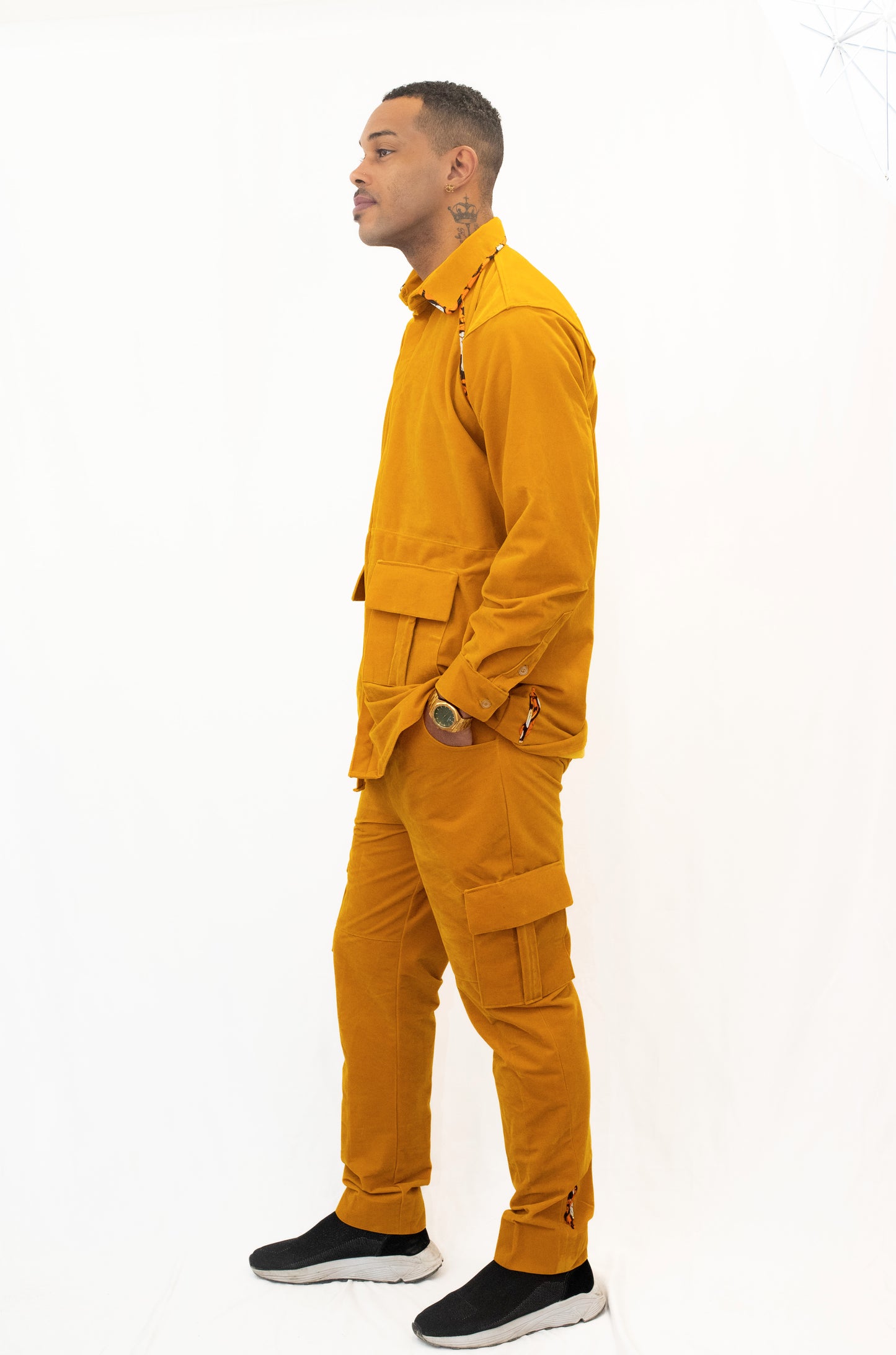 Ensemble Veste et Pantalon Cargo Jaune - Daim et Pagne Africain