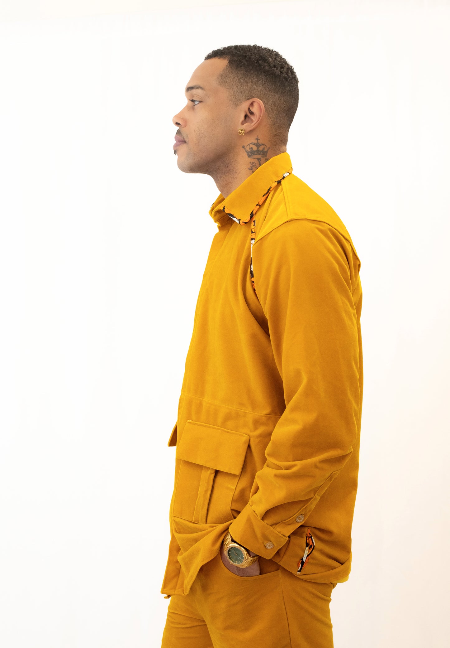 Ensemble Veste et Pantalon Cargo Jaune - Daim et Pagne Africain