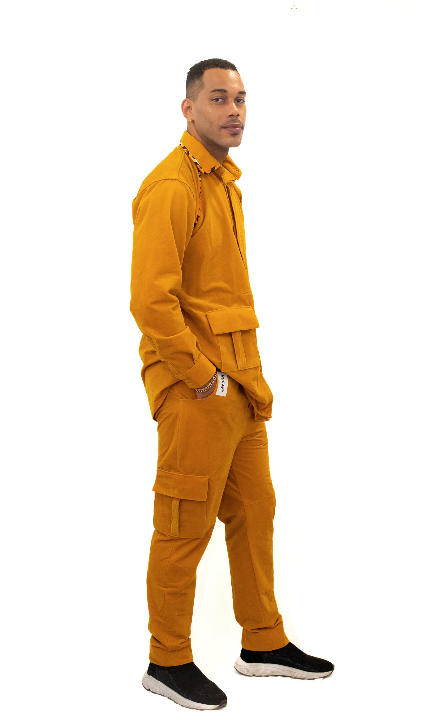 Ensemble Veste et Pantalon Cargo Jaune - Daim et Pagne Africain