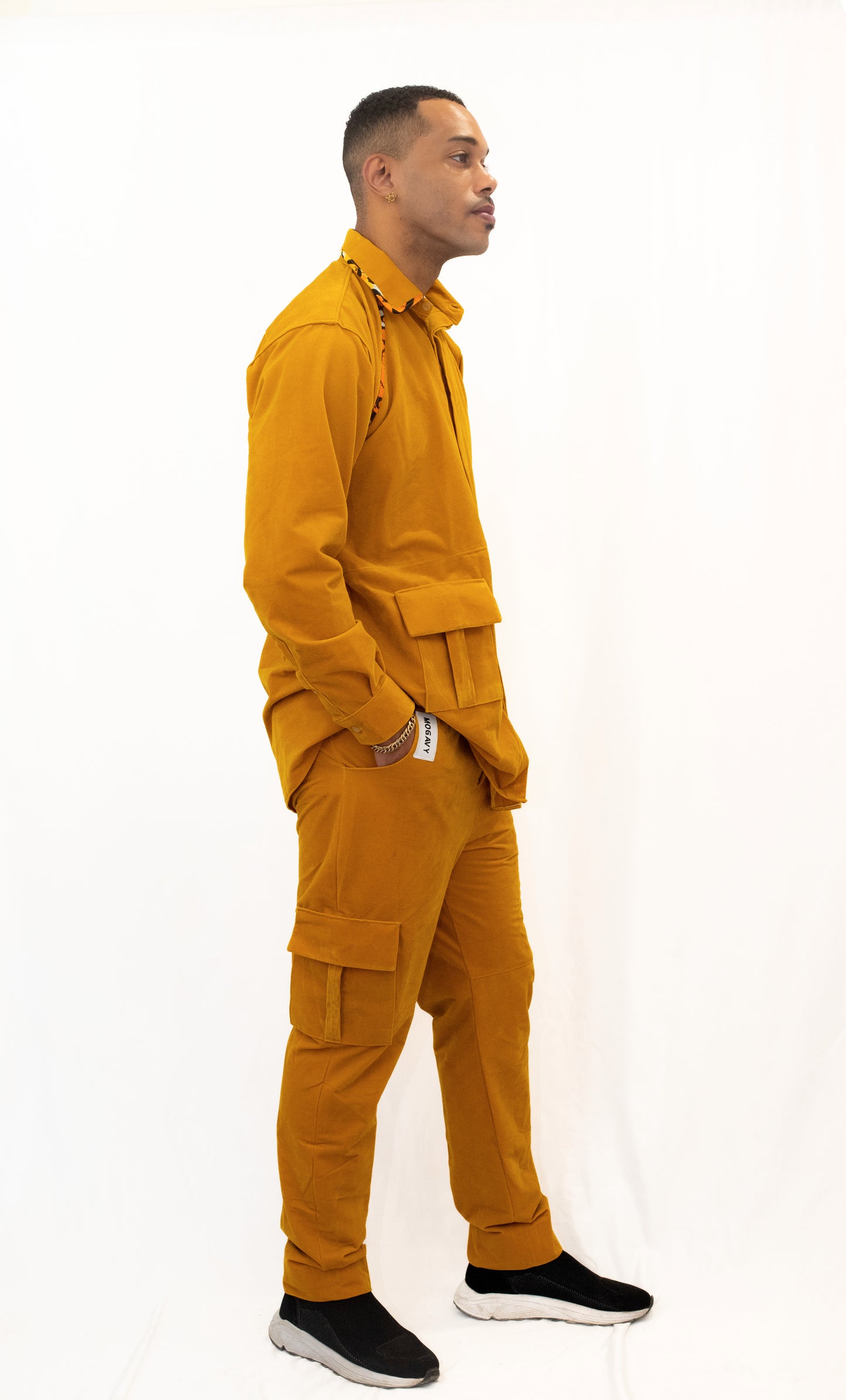 Ensemble Veste et Pantalon Cargo Jaune - Daim et Pagne Africain