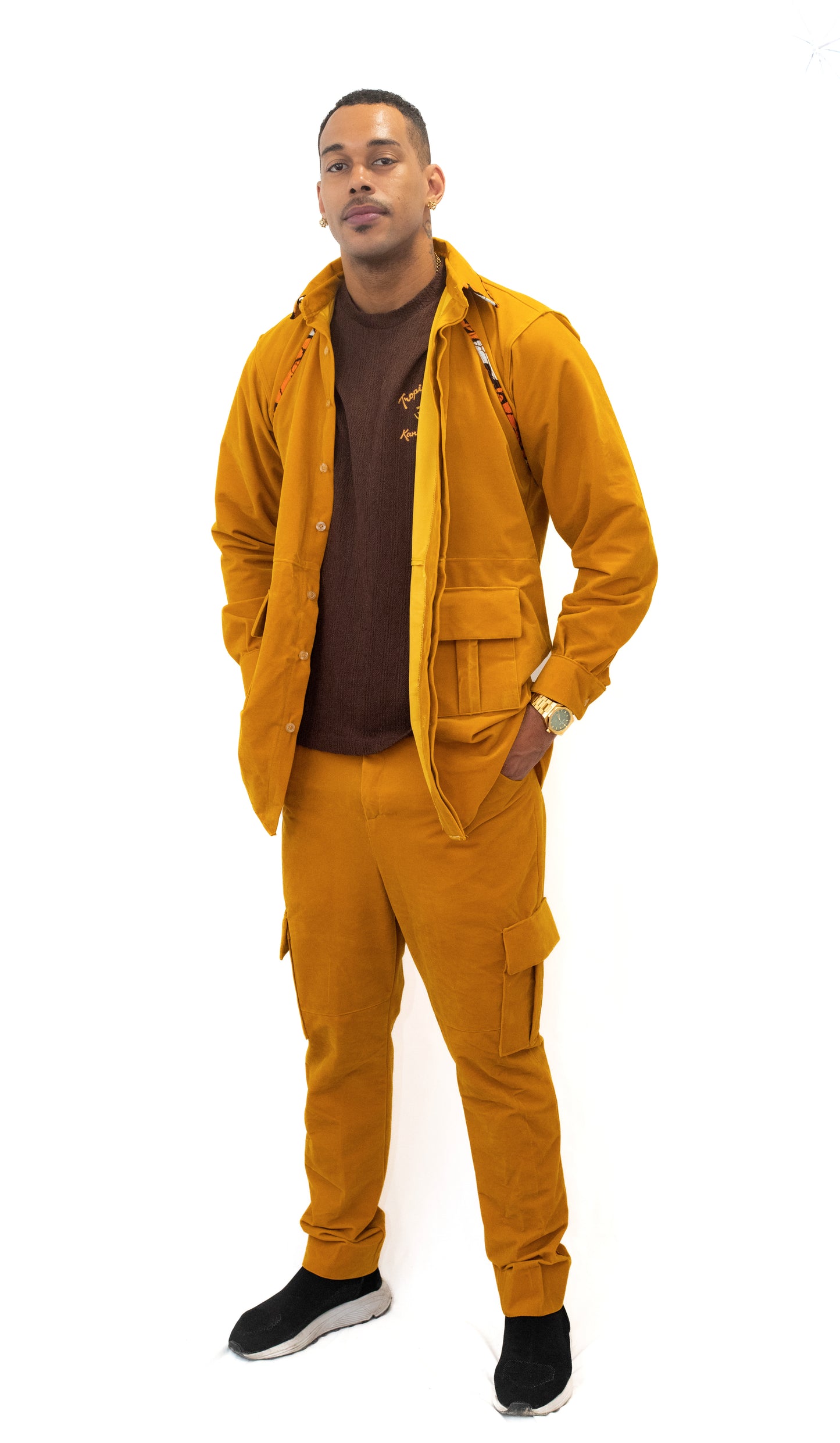 Ensemble Veste et Pantalon Cargo Jaune - Daim et Pagne Africain