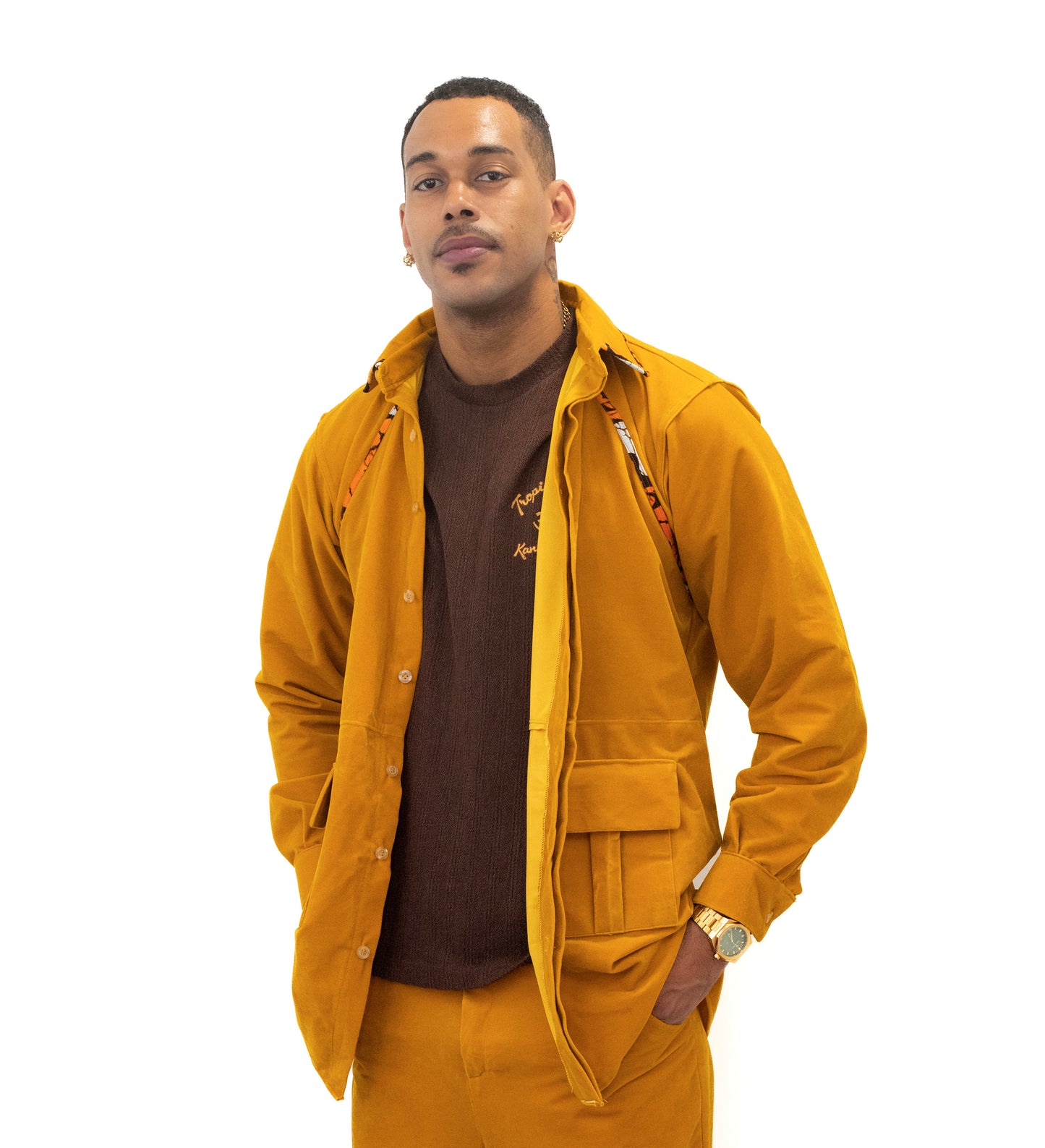 Ensemble Veste et Pantalon Cargo Jaune - Daim et Pagne Africain