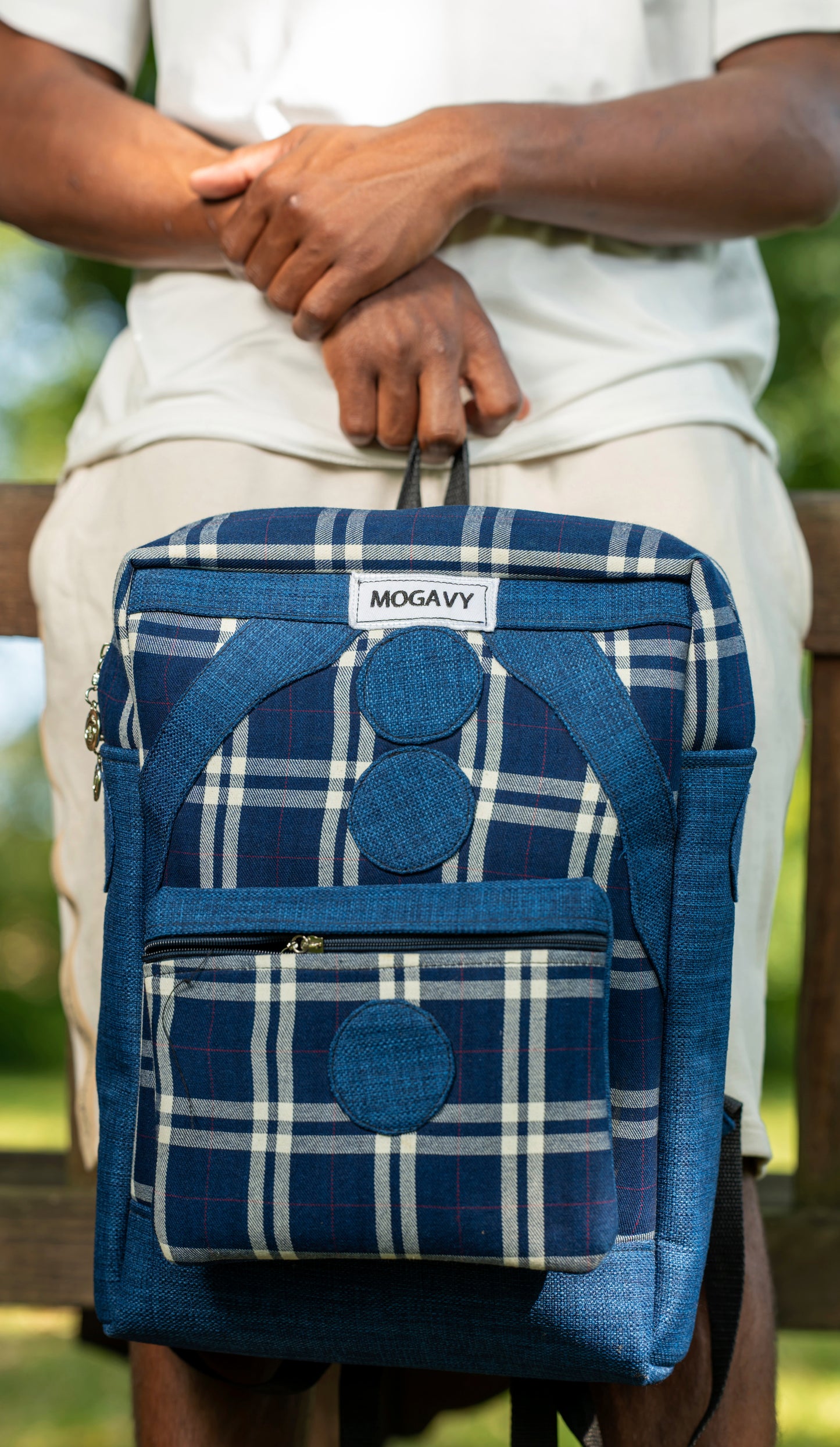 Sac à dos unisexe bleu en pagne africain