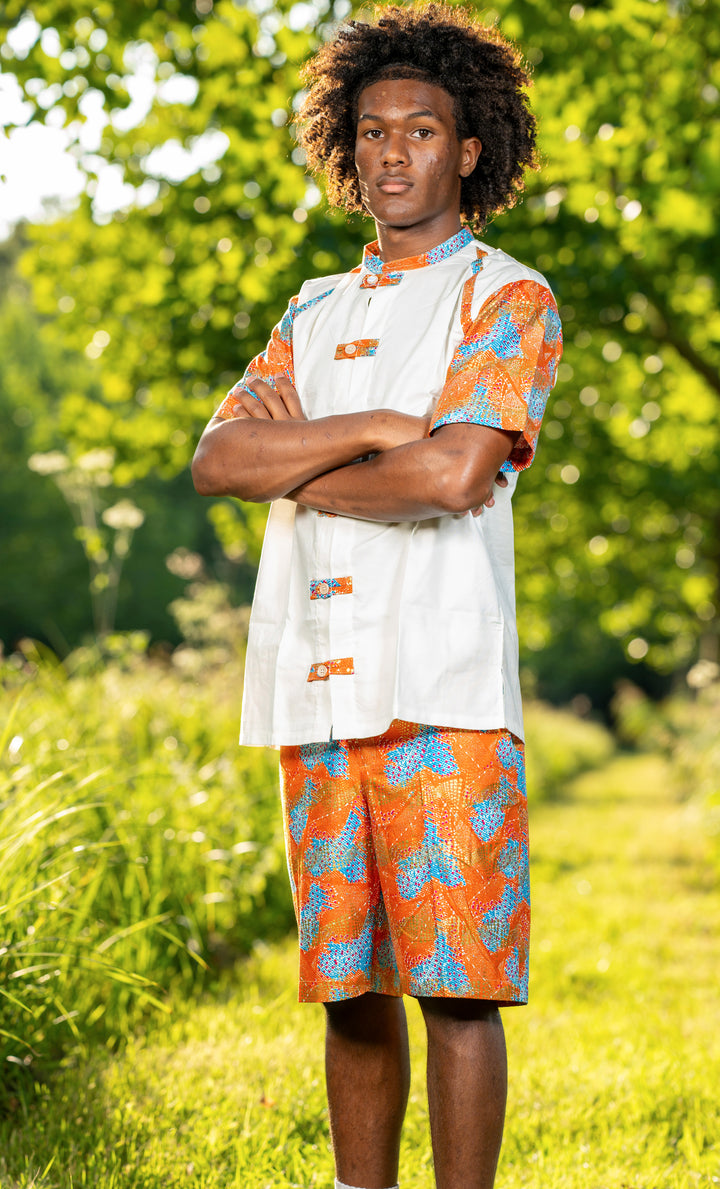 Ensemble chemise "hollande" manches courtes et bermuda en pagne africain