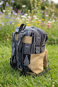 Sac à dos artisanal en toile de jute & pagne africain : L'Échappée Graphique