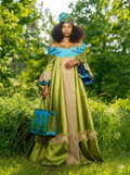 Robe de Gala "Éclat de Jute" – Vert Satiné & Détails Azur