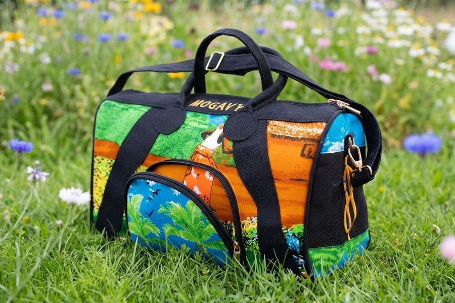 Sac de voyage & sport artisanal en toile de jute et pagne africain. Collection horizon