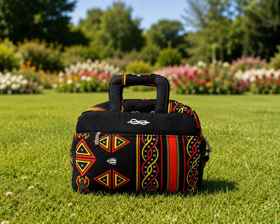 Sac d’ordinateur artisanal en tissu wax camerounais