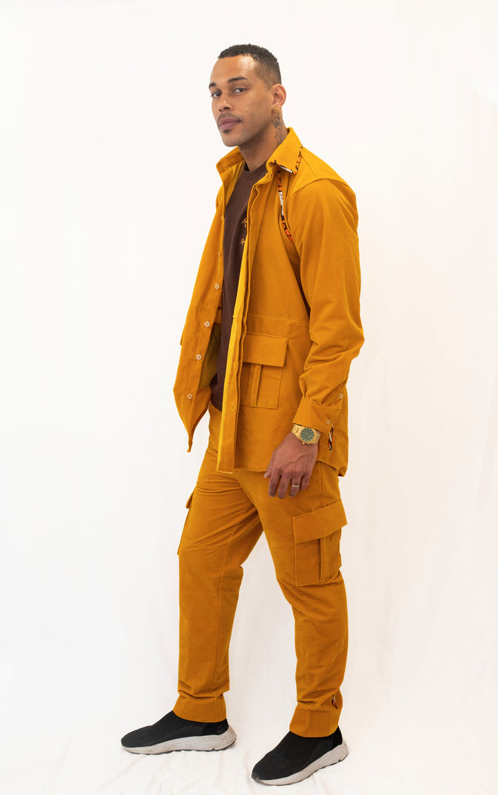 Ensemble Veste et Pantalon Cargo Jaune - Daim et Pagne Africain