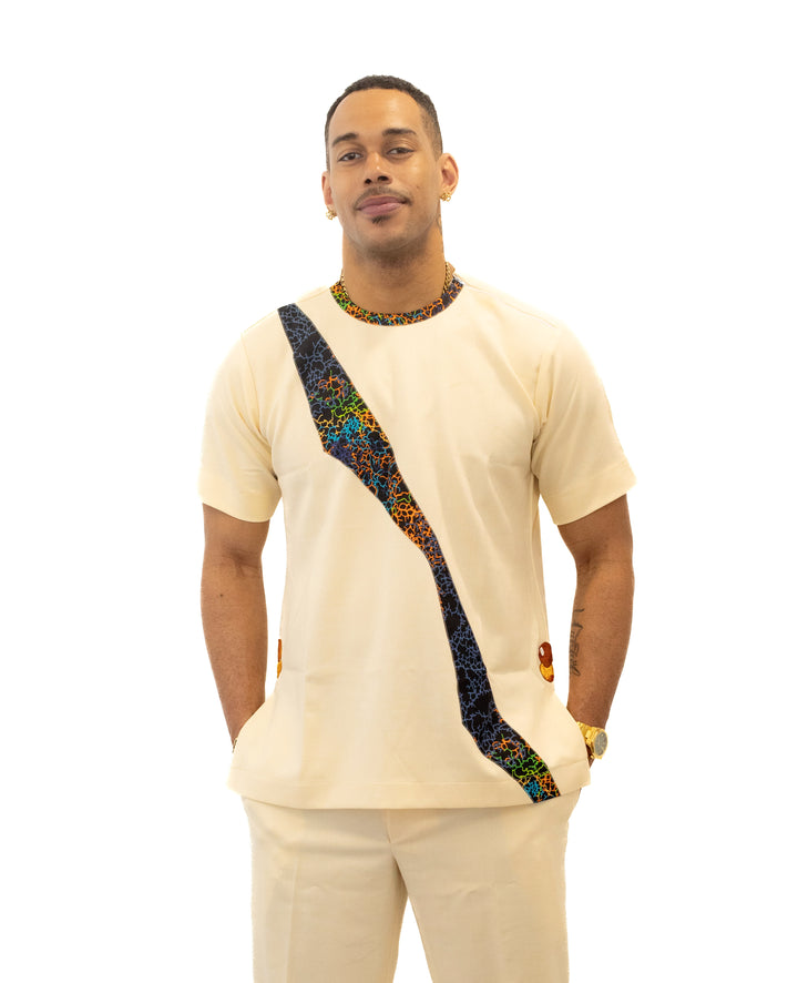 Ensemble manches courtes et pantalon blanc cassé