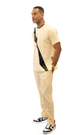 Ensemble manches courtes et pantalon blanc cassé
