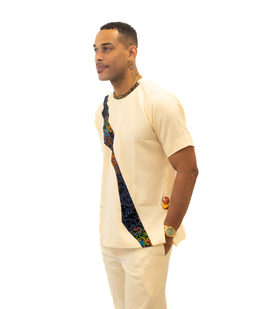 Ensemble manches courtes et pantalon blanc cassé