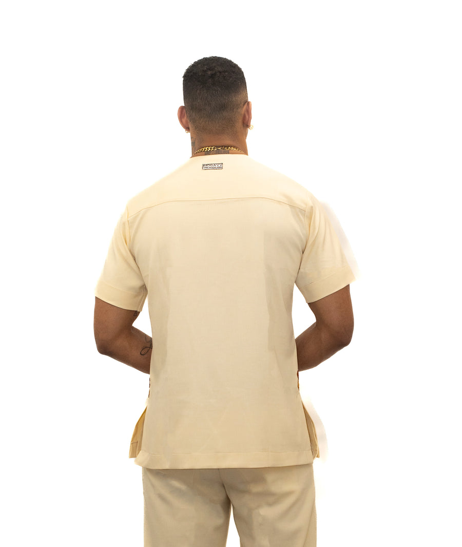 Ensemble manches courtes et pantalon blanc cassé