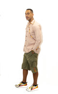 Ensemble homme deux tons – chemise et bermuda avec de légers détails en pagne africain