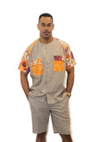 Ensemble chemise col rond & bermuda homme – Sable & détails en pagne africain.
