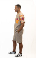 Ensemble chemise col rond & bermuda homme – Sable & détails en pagne africain.