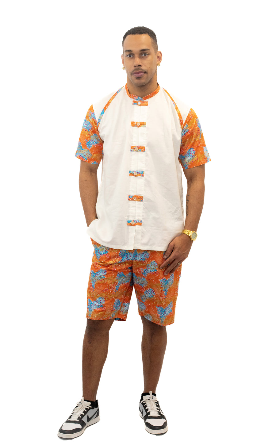 Ensemble chemise "hollande" manches courtes et bermuda en pagne africain