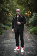 Ensemble homme veste surchemise & pantalon cargo en daim noir