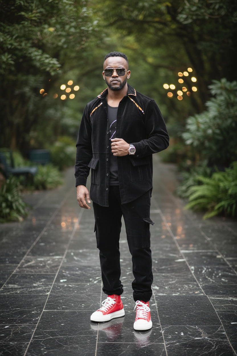 Ensemble homme veste surchemise & pantalon cargo en daim noir