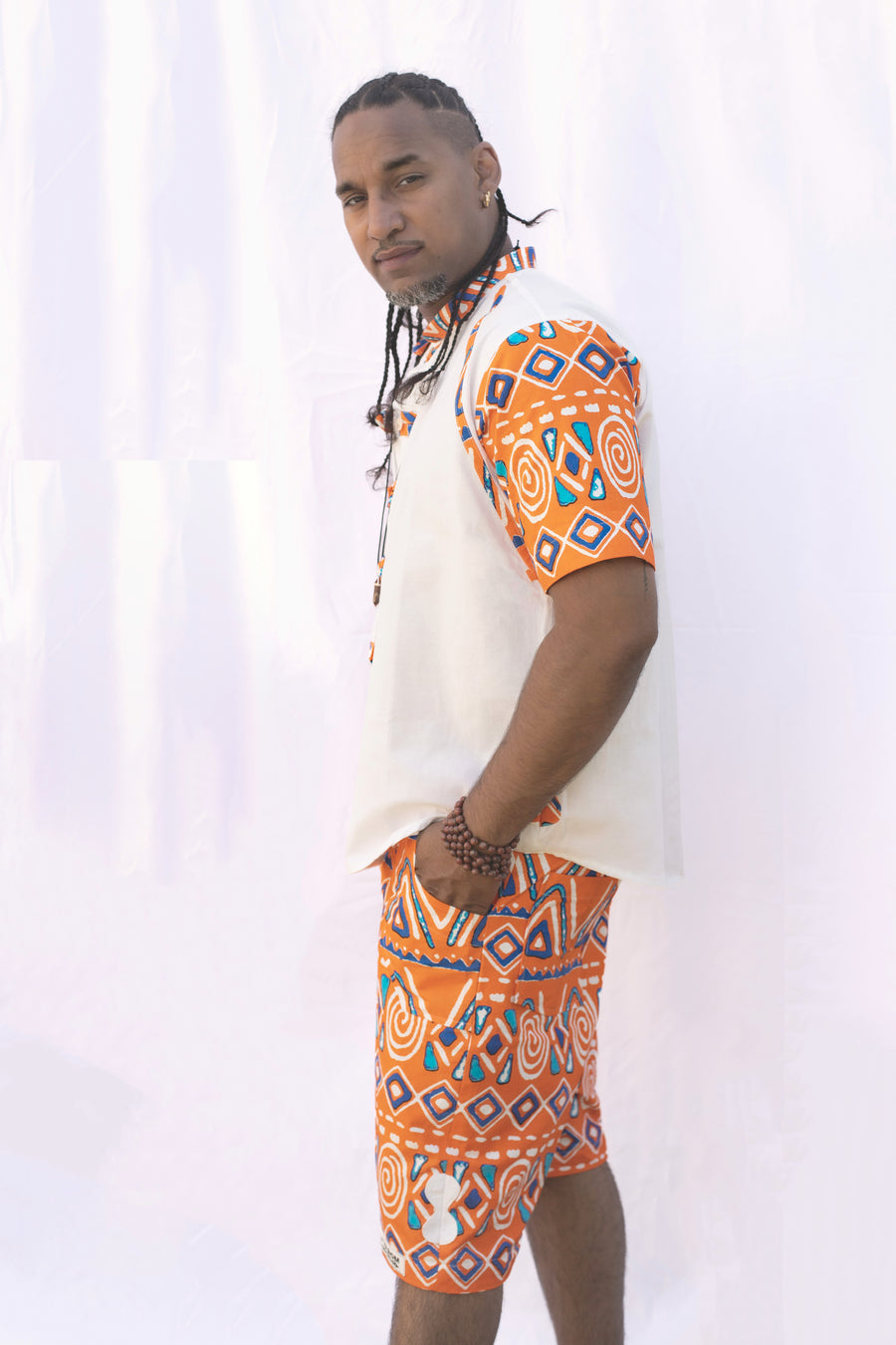 Ensemble chemise "hollando"  manches courtes et bermuda en pagne africain