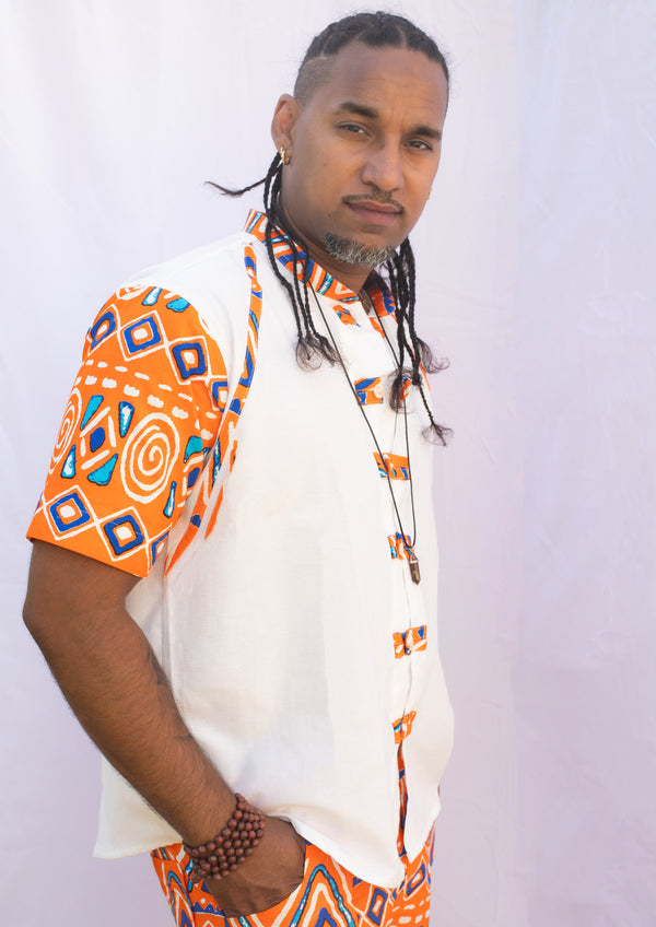 Ensemble chemise "hollando"  manches courtes et bermuda en pagne africain