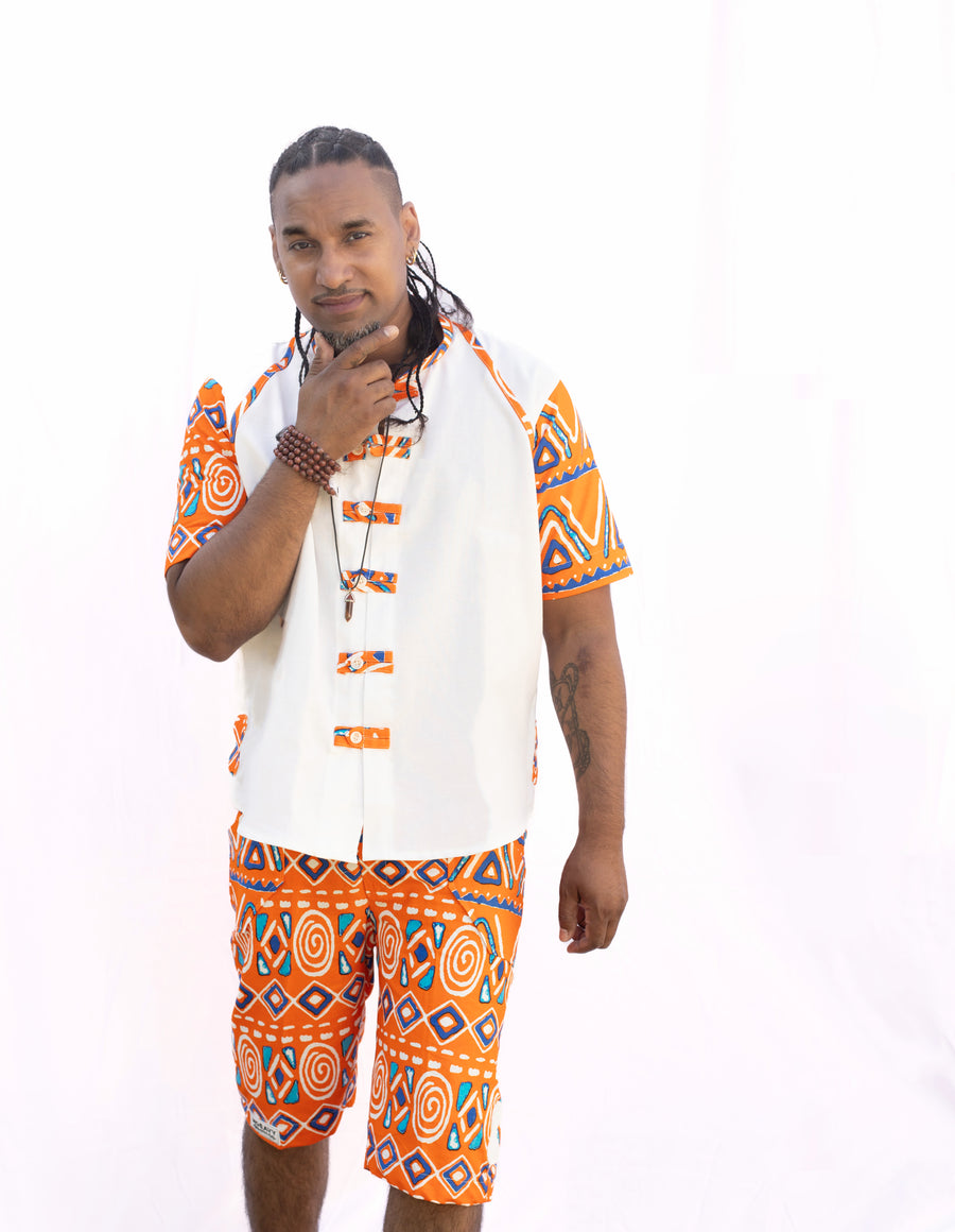 Ensemble chemise "hollando"  manches courtes et bermuda en pagne africain