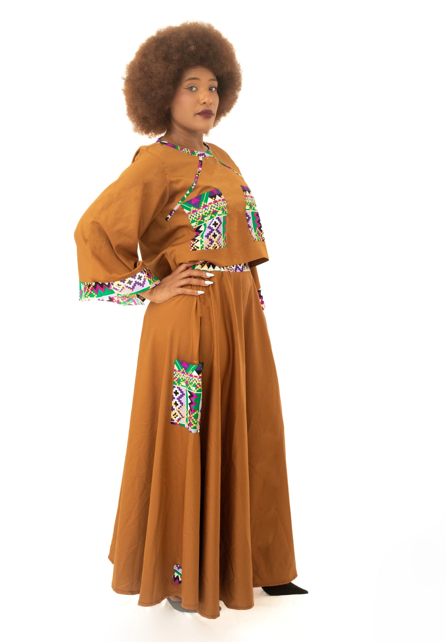 Collection Ivoire - Ensemble marron haut et jupe large