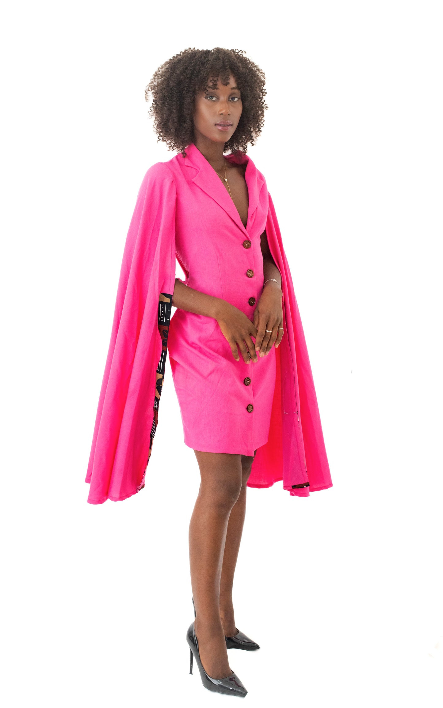 Robe Blazer avec design en Pagne Africain – Rose Élégance