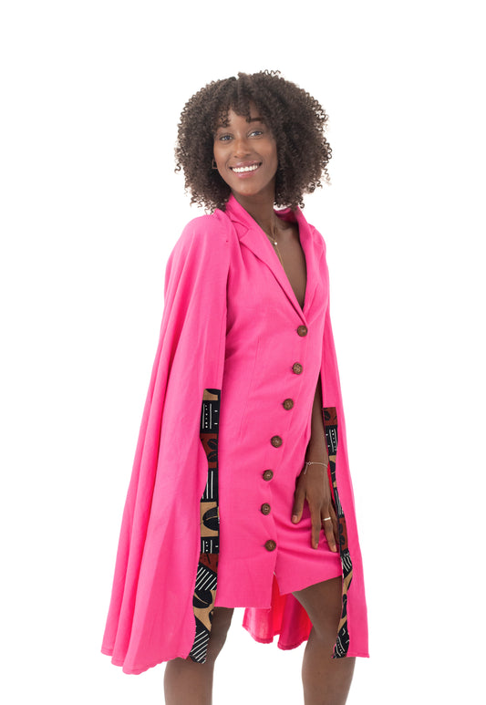 Robe Blazer avec design en Pagne Africain – Rose Élégance