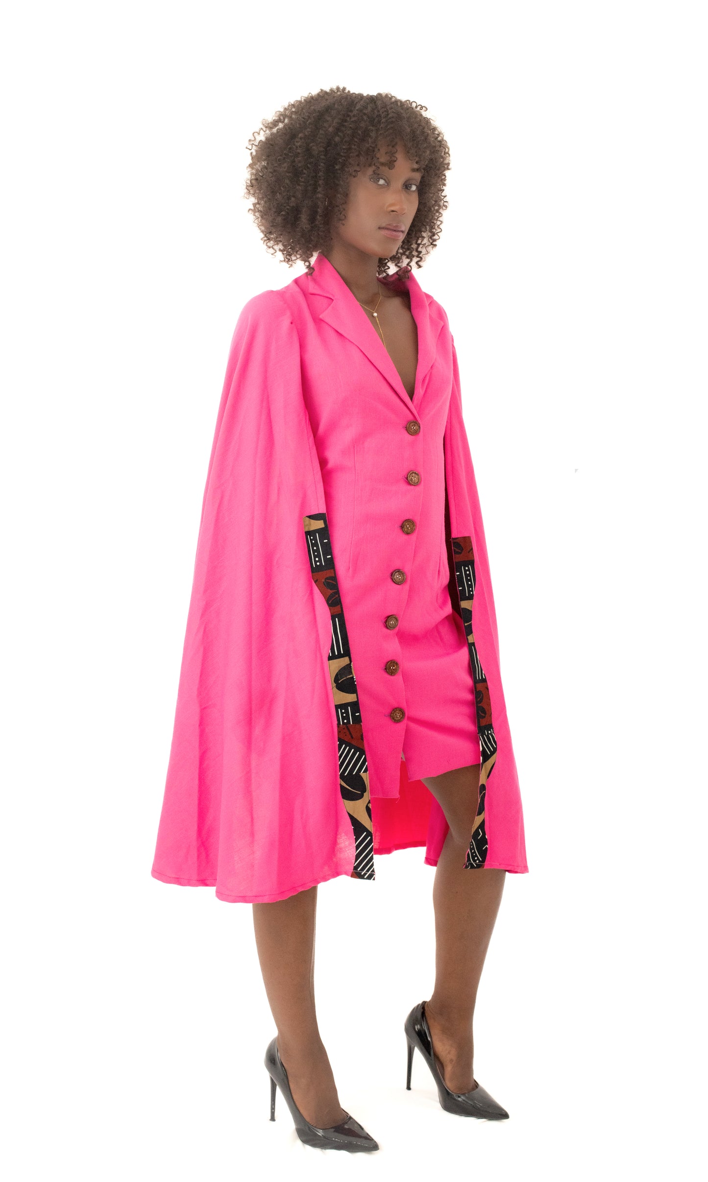 Robe Blazer avec design en Pagne Africain – Rose Élégance