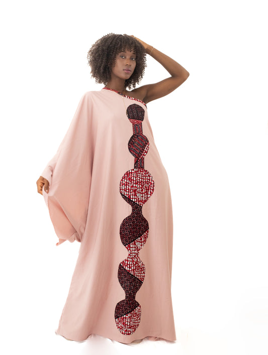 Grande Robe en Coton Rose avec Design en Pagne Africain