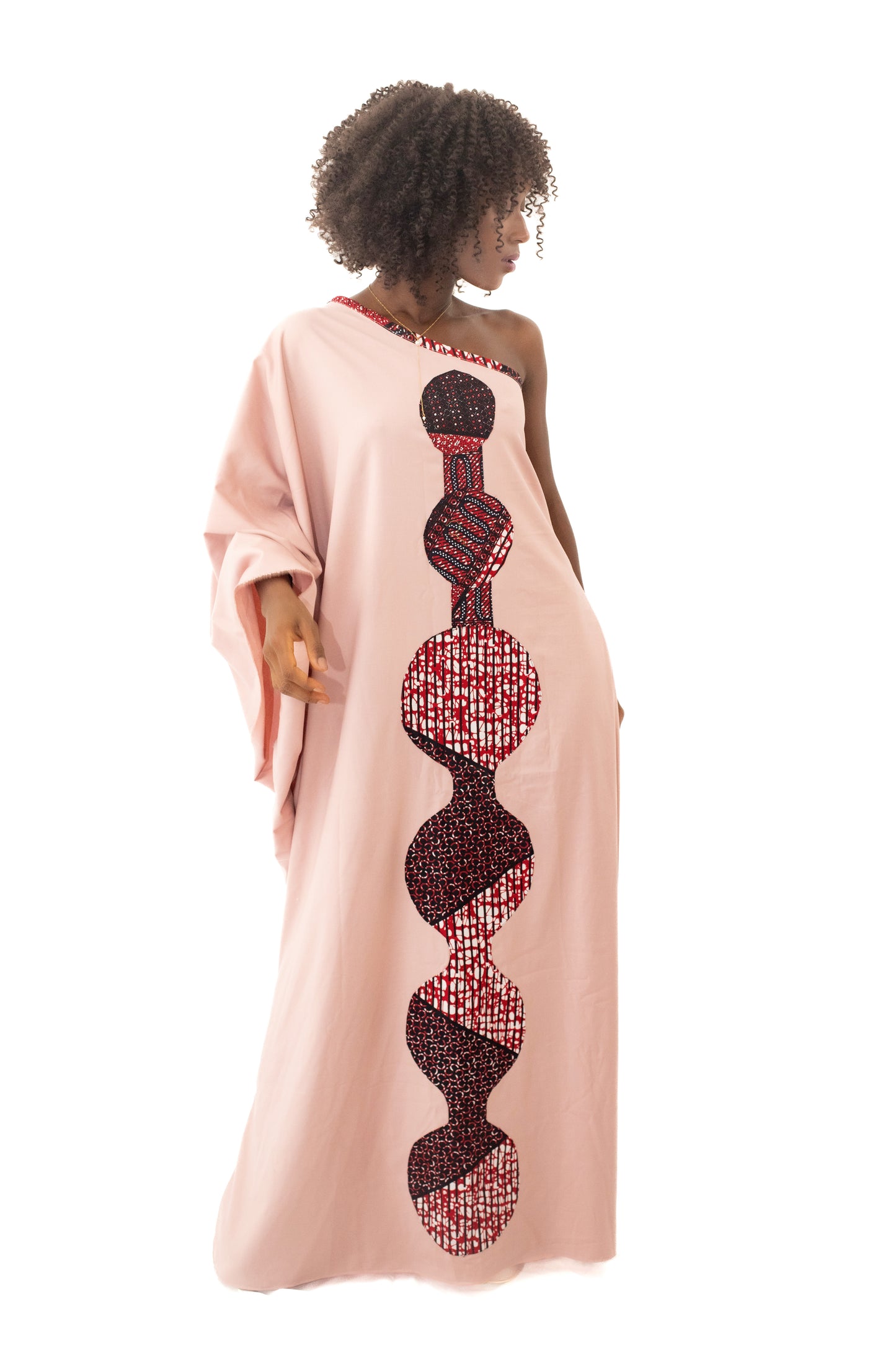 Grande Robe en Coton Rose avec Design en Pagne Africain