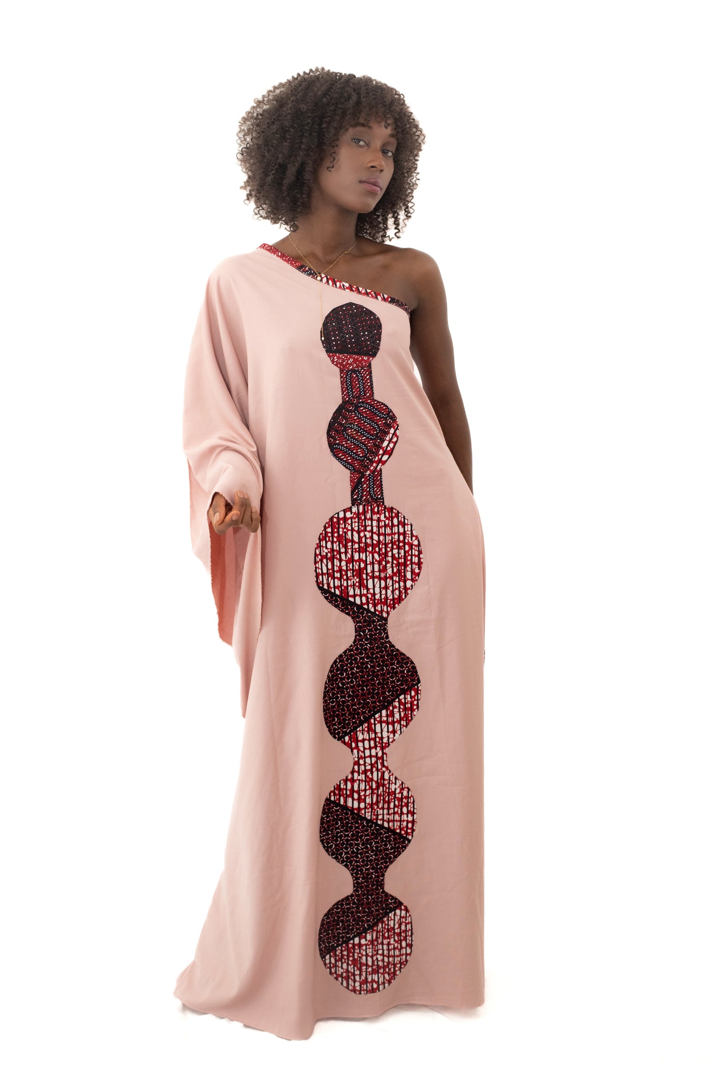 Grande Robe en Coton Rose avec Design en Pagne Africain