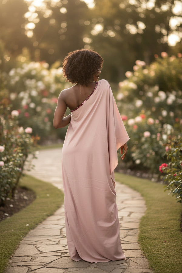 Grande Robe en Coton Rose avec Design en Pagne Africain