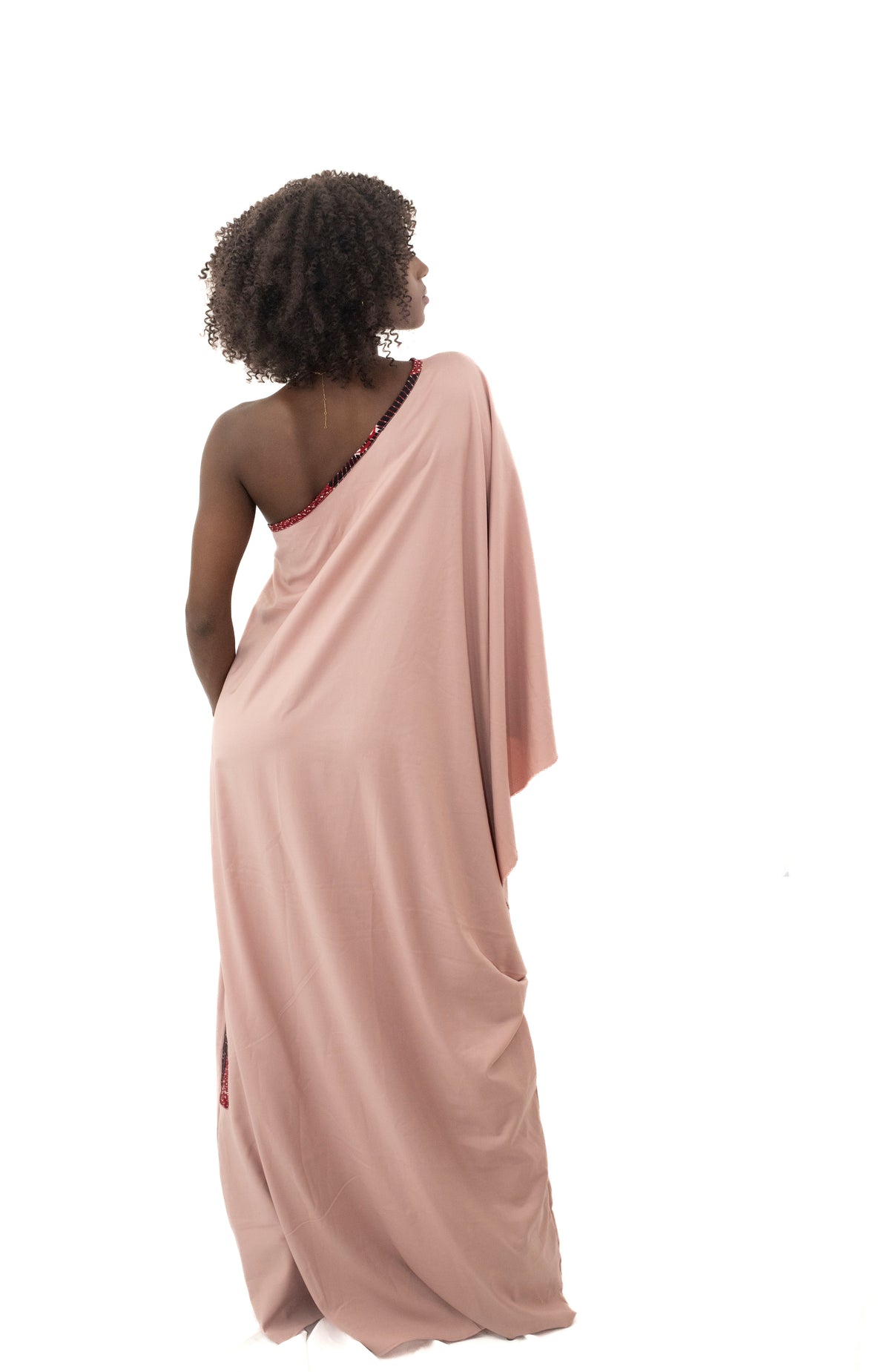 Grande Robe en Coton Rose avec Design en Pagne Africain