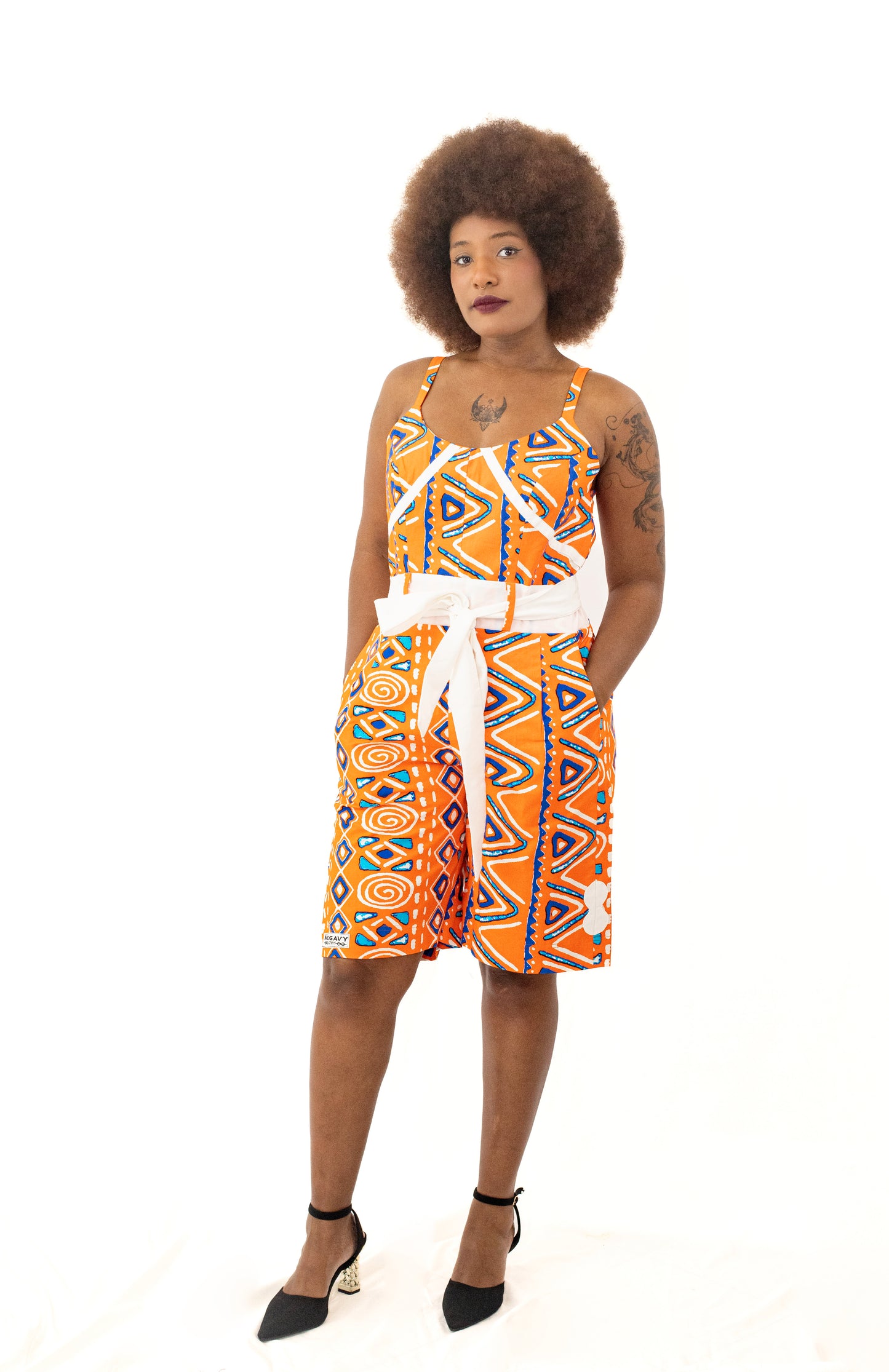 Combinaison culotte en Pagne Africain de Couleur Orange